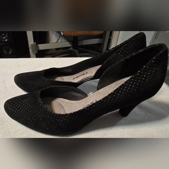 TSUBO Black Perforated D'Orsay Pump High Heel Shoes Style #F29013L US 9 or EU 40 - Picture 1 of 12